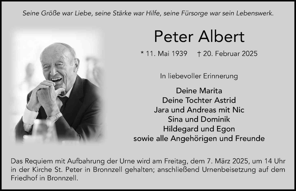  Traueranzeige für Peter Albert vom 01.03.2025 aus FZ