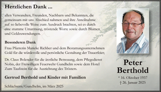 Traueranzeige von Peter Berthold von FZ