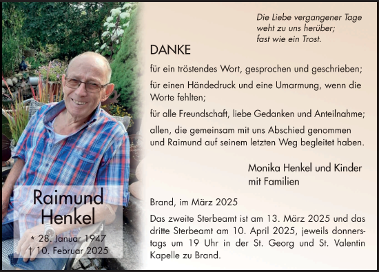 Traueranzeige von Raimund Henkel von FZ