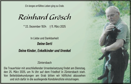 Traueranzeige von Reinhard Grösch von FZ