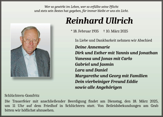 Traueranzeige von Reinhard Ullrich von FZ