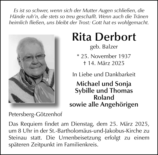 Traueranzeige von Rita Derbort von FZ