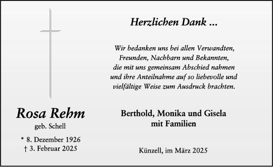 Traueranzeige von Rosa Rehm von FZ
