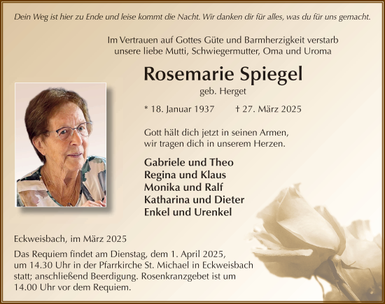 Traueranzeige von Rosemarie Spiegel von FZ