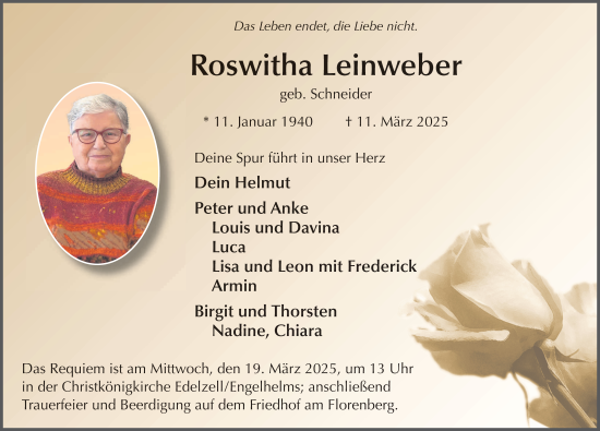 Traueranzeige von Roswitha Leinweber von FZ