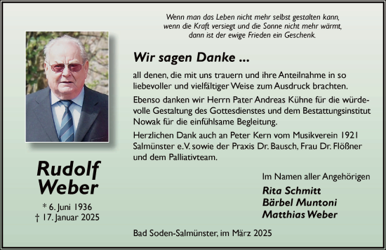 Traueranzeige von Rudolf Weber von FZ