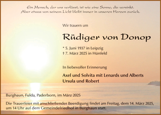 Traueranzeige von Rüdiger von Donop von FZ