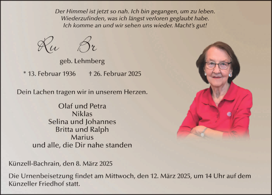 Traueranzeige von Ruth Brandt von FZ