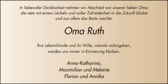 Traueranzeige von Ruth Weber von FZ