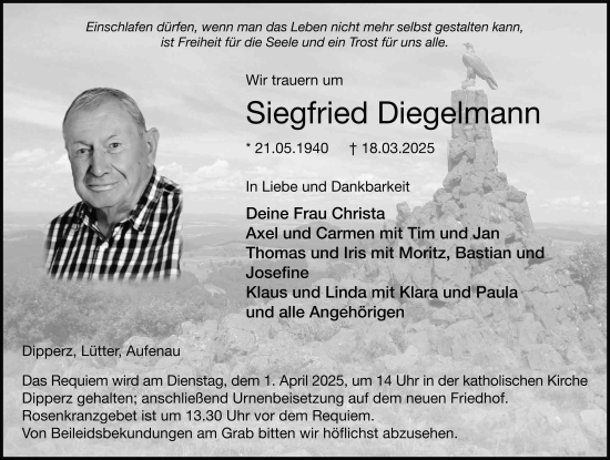 Traueranzeige von Siegfried Diegelmann von FZ