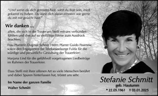 Traueranzeige von Stefanie Schmitt von FZ