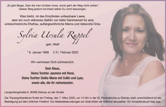 Traueranzeige von Sylvia Ursula Ruppel von FZ