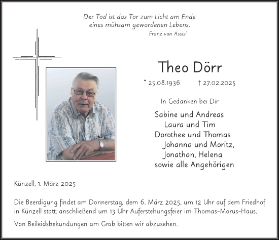 Traueranzeige von Theo Dörr von FZ