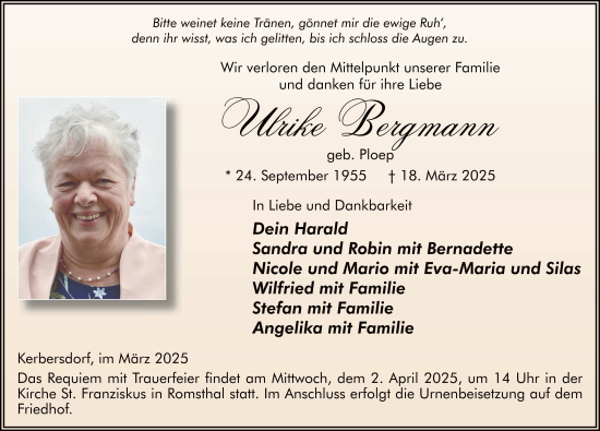 Traueranzeige von Ulrike Bergmann von FZ