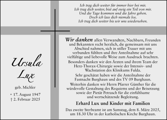 Traueranzeige von Ursula Lux von FZ
