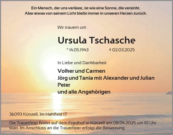 Traueranzeige von Ursula Tschasche von FZ
