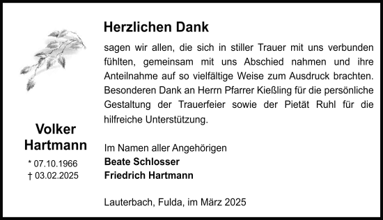 Traueranzeige von Volker Hartmann von FZ