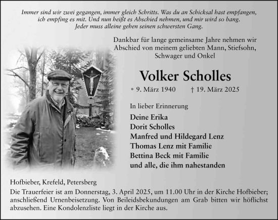 Traueranzeige von Volker Scholles von FZ