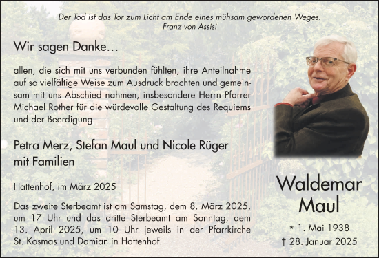 Traueranzeige von Waldemar Maul von FZ
