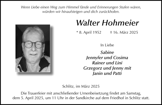Traueranzeige von Walter Hohmeier von FZ