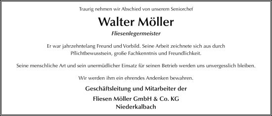 Traueranzeige von Walter Möller von FZ