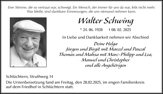 Traueranzeige von Walter Schwing von FZ