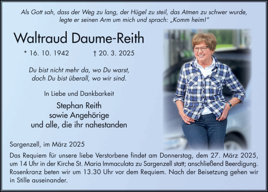 Traueranzeige von Waltraud Daume-Reith von FZ