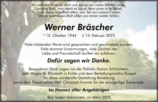 Traueranzeige von Werner Bräscher von FZ