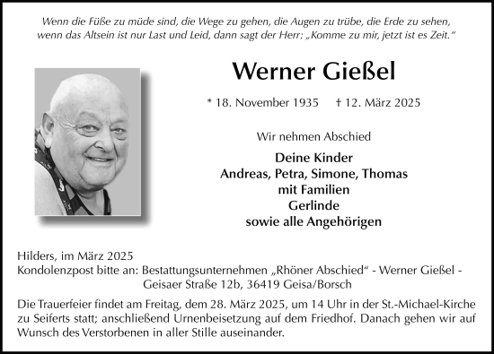 Traueranzeige von Werner Gießel von FZ