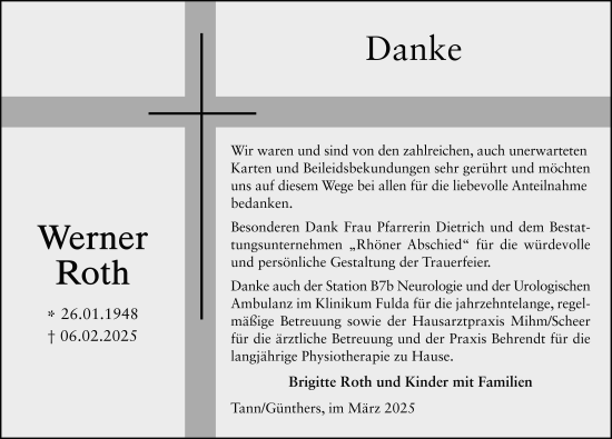 Traueranzeige von Werner Roth von FZ