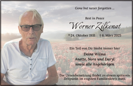 Traueranzeige von Werner Zilkenat von FZ