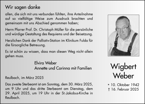 Traueranzeige von Wigbert Weber von FZ