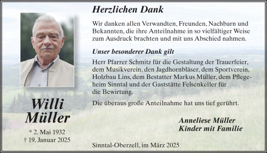 Traueranzeige von Willi Müller von FZ