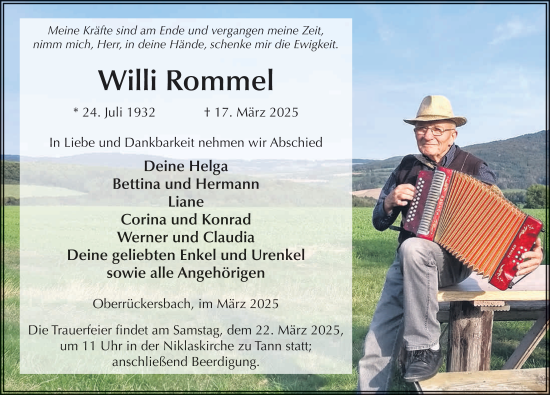 Traueranzeige von Willi Rommel von FZ