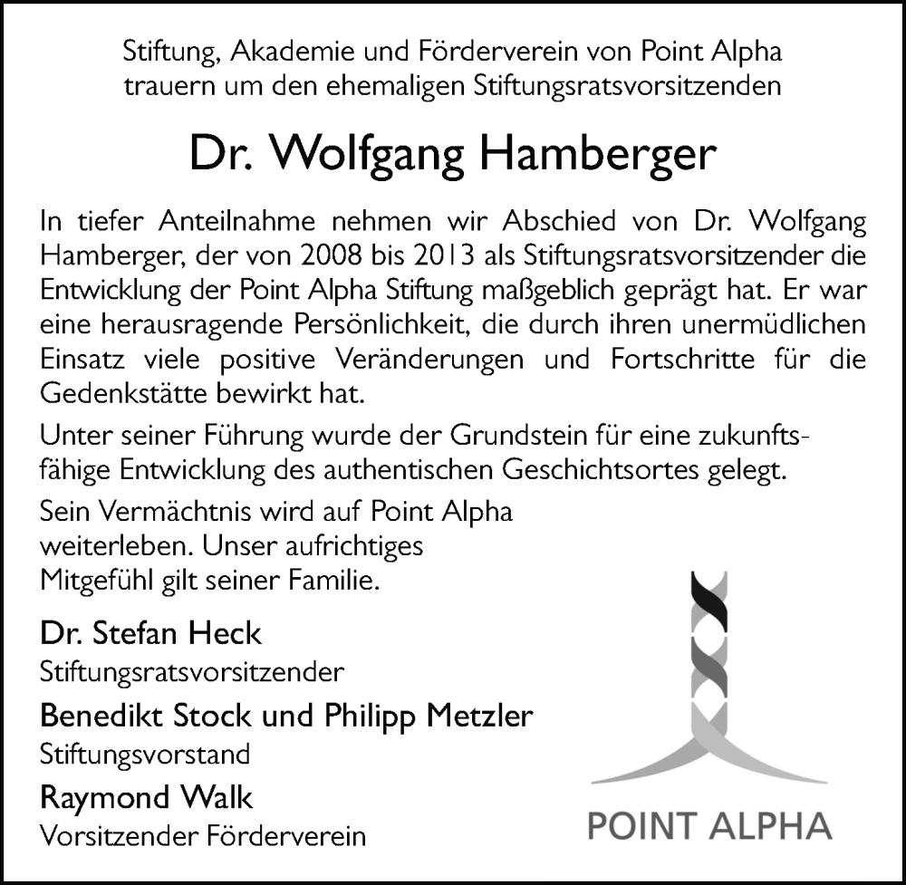  Traueranzeige für Wolfgang Hamberger vom 01.03.2025 aus FZ