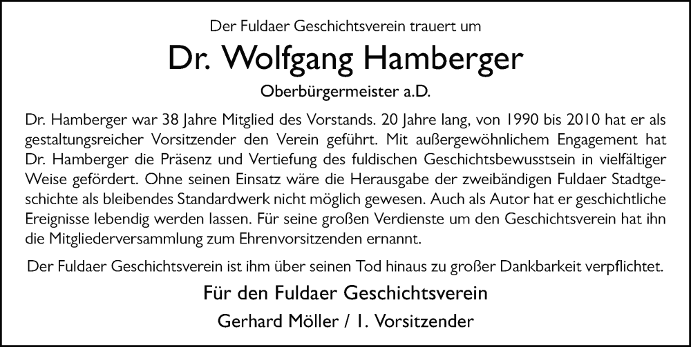  Traueranzeige für Wolfgang Hamberger vom 01.03.2025 aus FZ