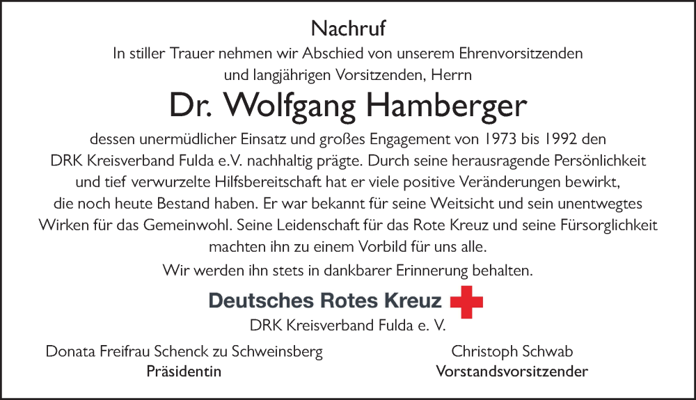  Traueranzeige für Wolfgang Hamberger vom 01.03.2025 aus FZ