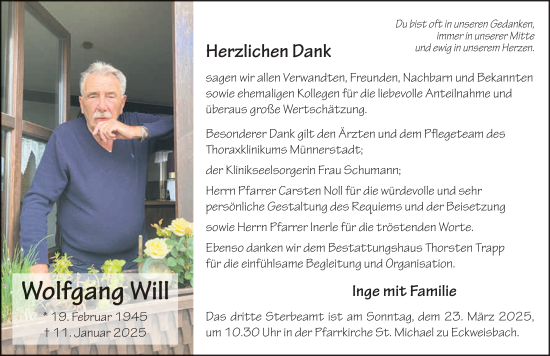 Traueranzeige von Wolfgang Will von FZ