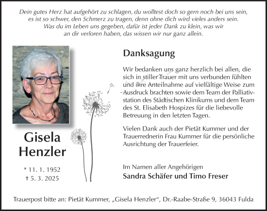 Traueranzeige von Gisela Henzler von FZ