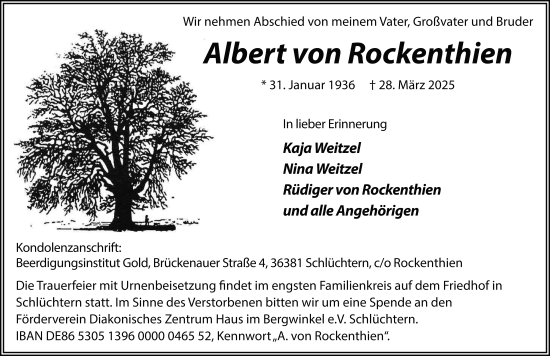 Traueranzeige von Albert von Rockenthien von FZ