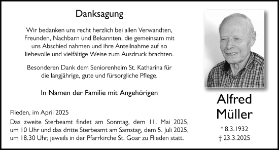 Traueranzeige von Alfred Müller von FZ
