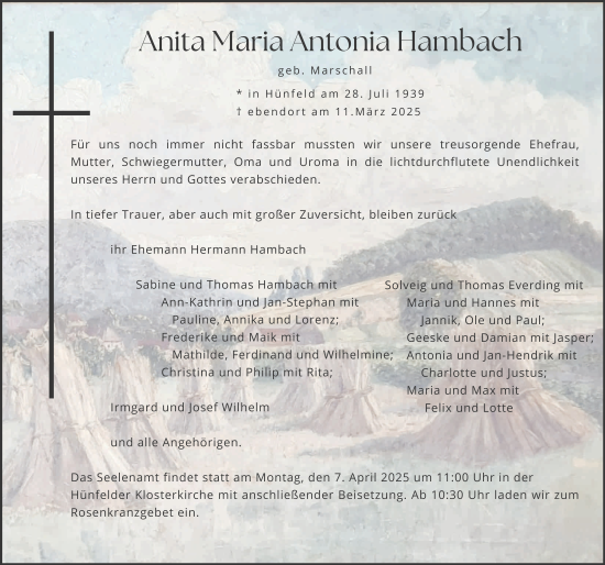 Traueranzeige von Anita Maria Antonia Hambach von FZ