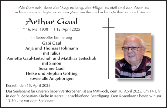 Traueranzeige von Arthur Gaul von FZ