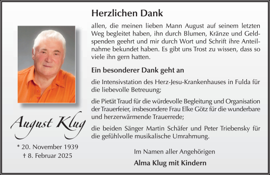 Traueranzeige von August Klug von FZ