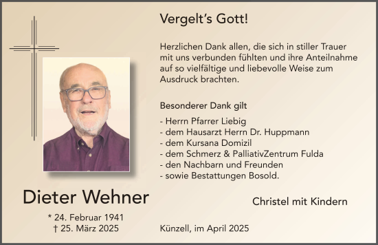 Traueranzeige von Dieter Wehner von FZ