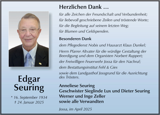 Traueranzeige von Edgar Seuring von FZ