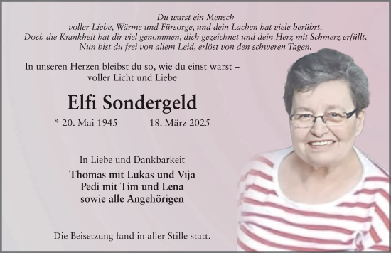 Traueranzeige von Elfie Sondergeld von FZ