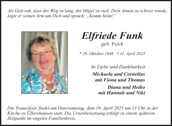 Traueranzeige von Elfriede Funk von FZ