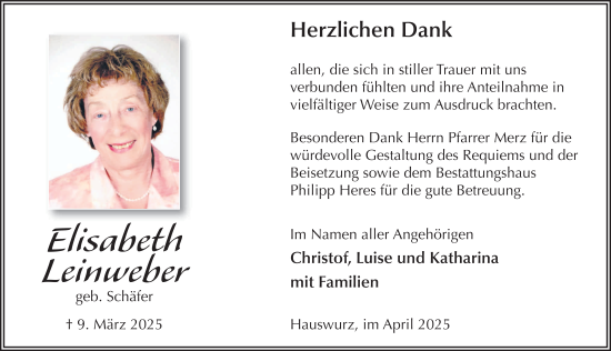 Traueranzeige von Elisabeth Leinweber von FZ