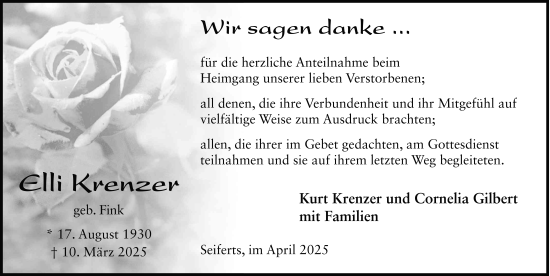 Traueranzeige von Elli Krenzer von FZ